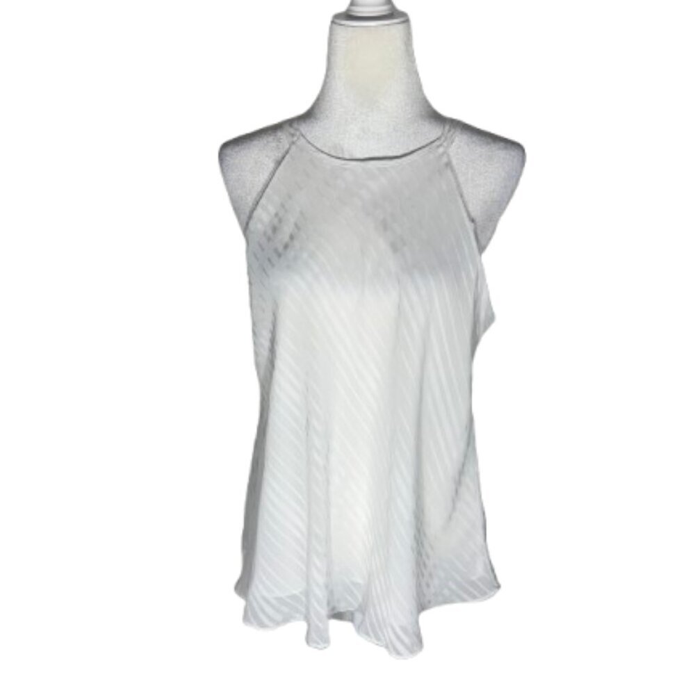 WHBM Sheer Spaghetti Strap Lined Pullover Flare White Top Large